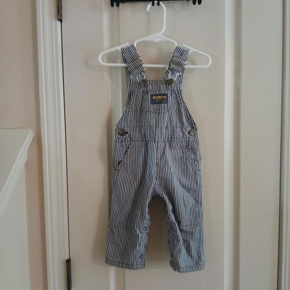 Vintage 90s OshKosh B'gosh Railroad Stripes Hickory Stripe Overalls USA Made 12m